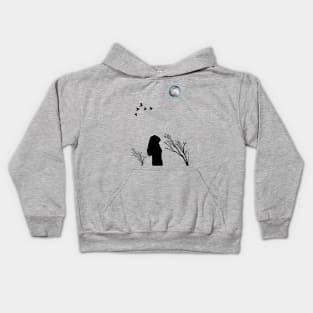 girl looking up at the sky Kids Hoodie